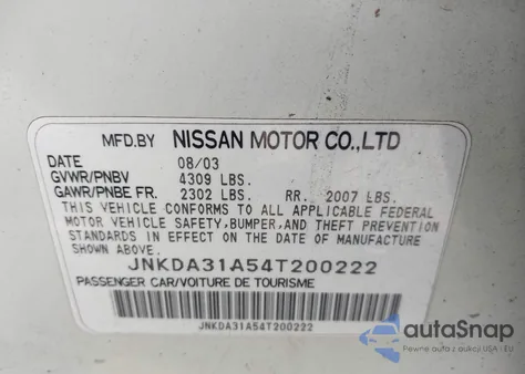 2004 Infiniti I35 из США, поврежденный, VIN JNKDA31A54T200222